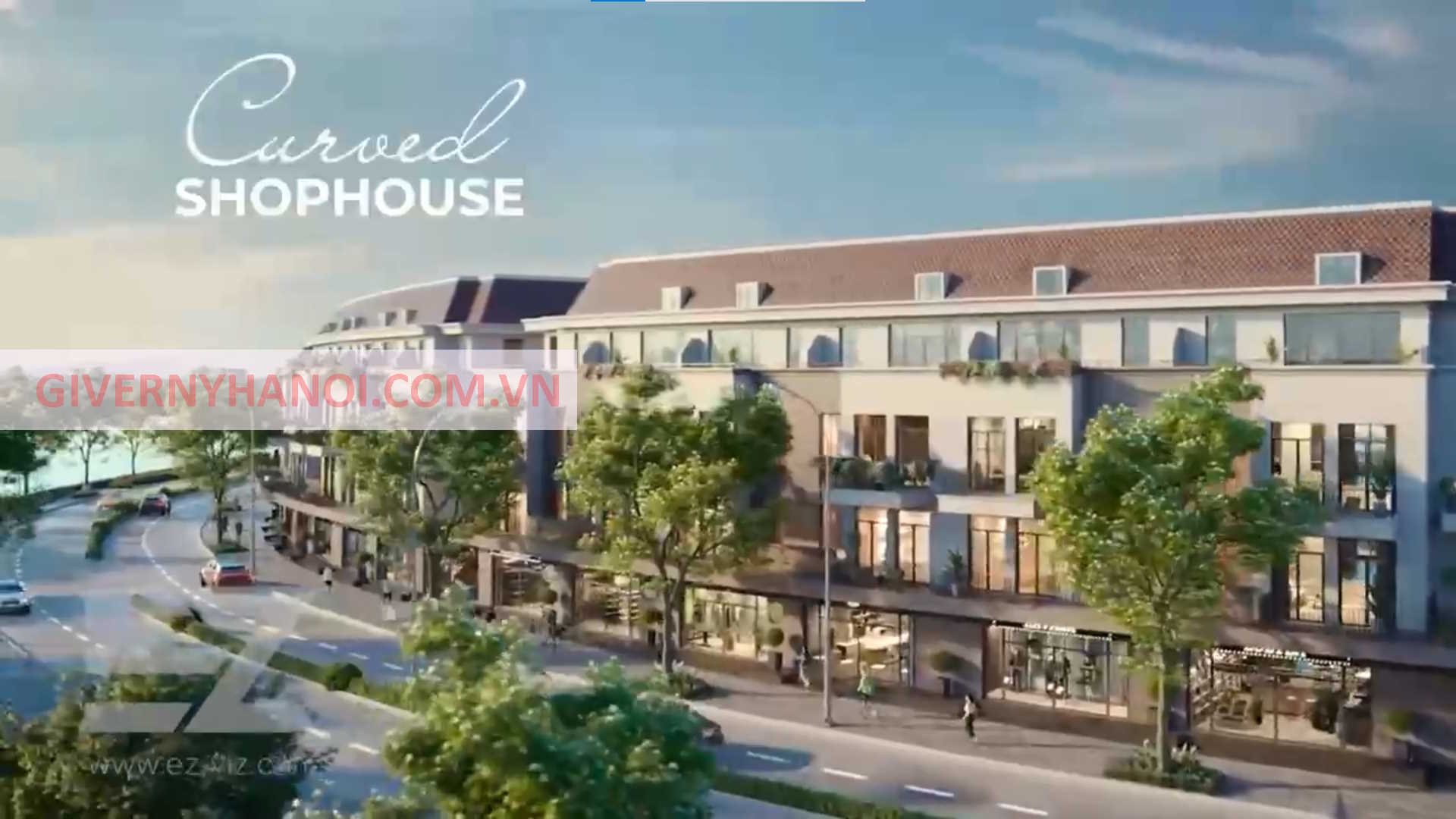 Phối cảnh của shophouse mặt cong Giverny Hà Nội - dự án Làng Hoa Tiền Phong của Hải Phát