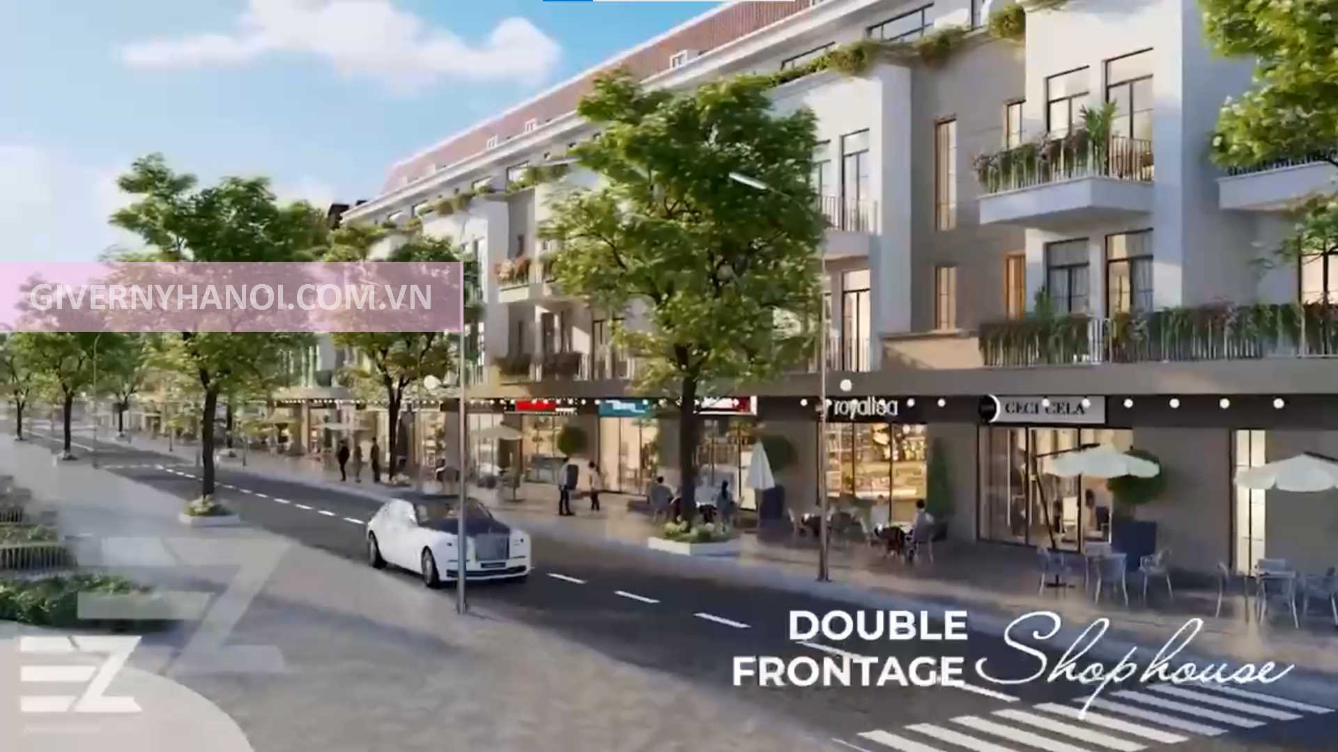 Phối cảnh của shophouse 2 mặt tiền Giverny Hà Nội - dự án Làng Hoa Tiền Phong của Hải Phát