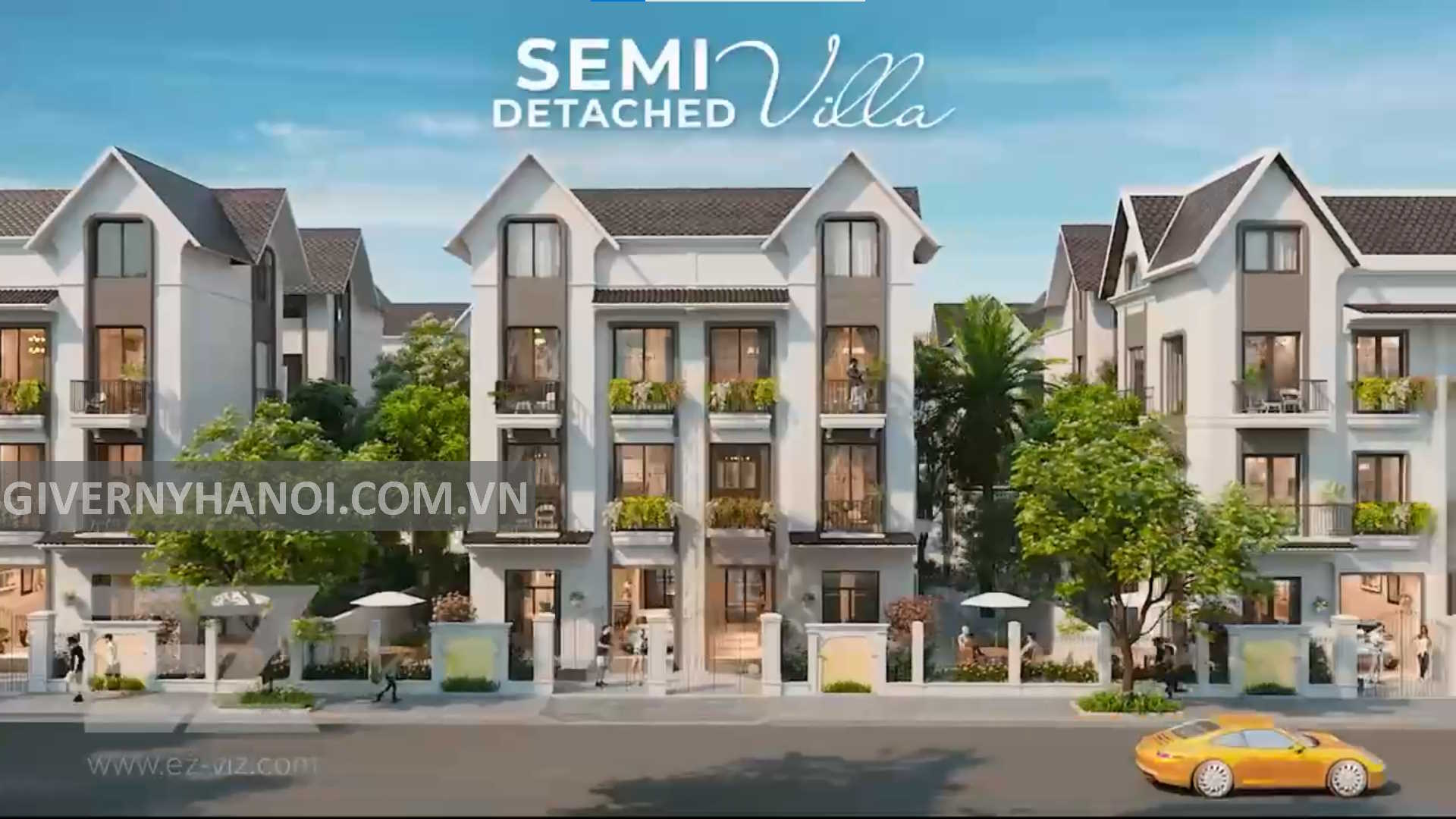 Phối cảnh của biệt thự song lập Giverny Hà Nội - dự án Làng Hoa Tiền Phong của Hải Phát