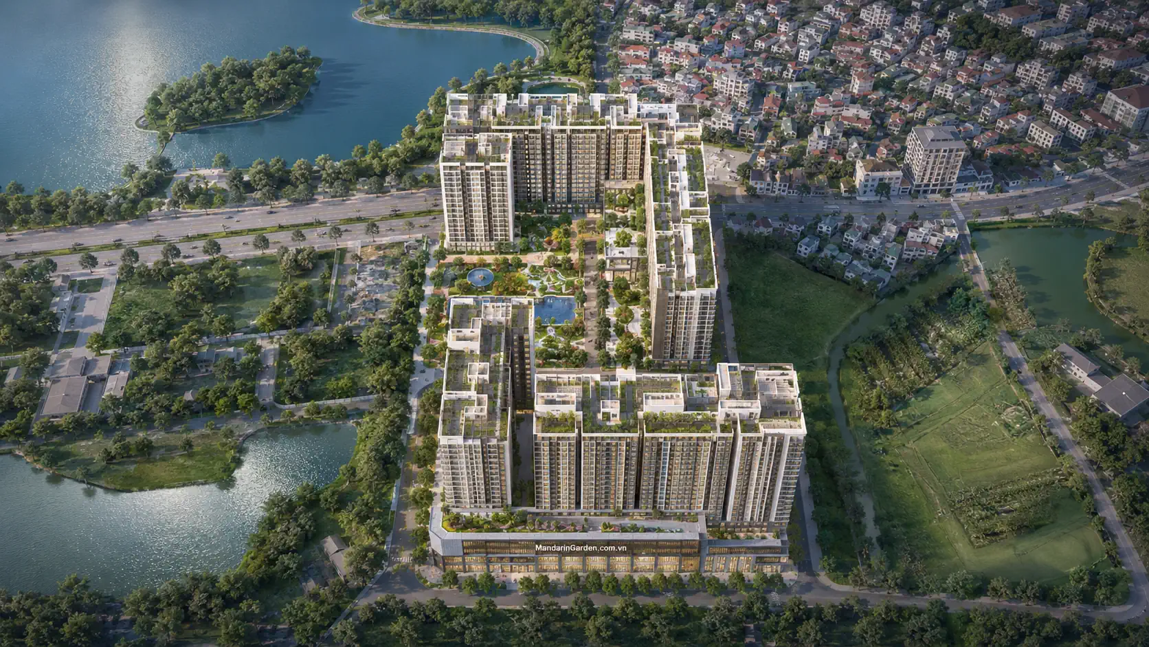 Phối cảnh cao tầng dự án Mandarin Garden từ trên cao. 